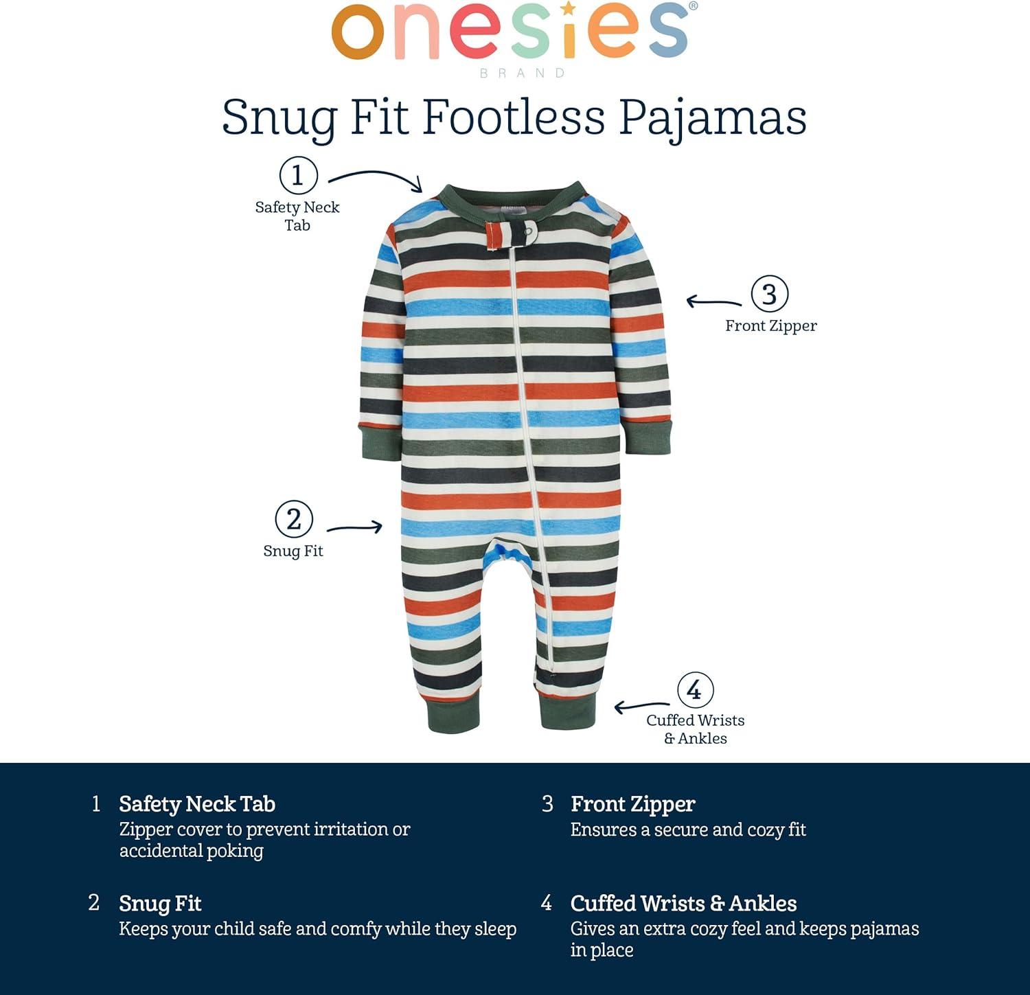 imageOnesies Brand Baby Boys 3Pack Snug Fit OnePiece Cotton PajamasSafari