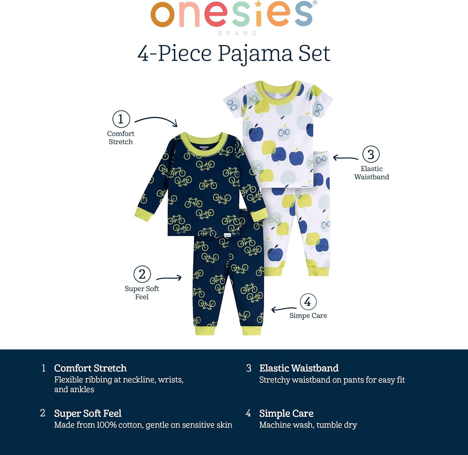 imageOnesies Brand Baby Boys Snug Fit 4Piece Pajama SetApples