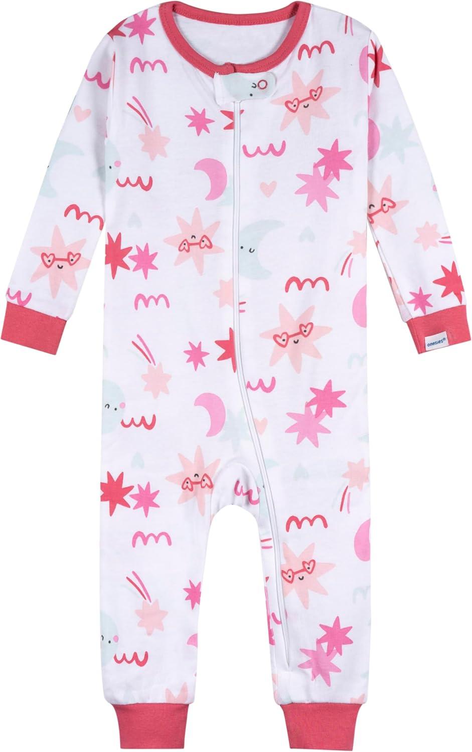 imageOnesies Brand Baby Girls 3Pack Snug Fit OnePiece Cotton PajamasStarry Nights