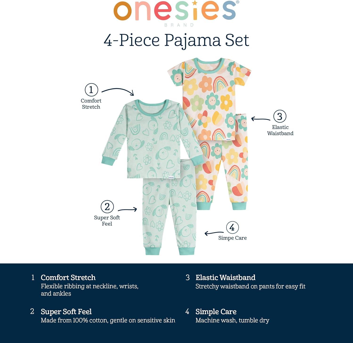 imageOnesies Brand Baby Girls Snug Fit 4Piece Pajama SetFlowers