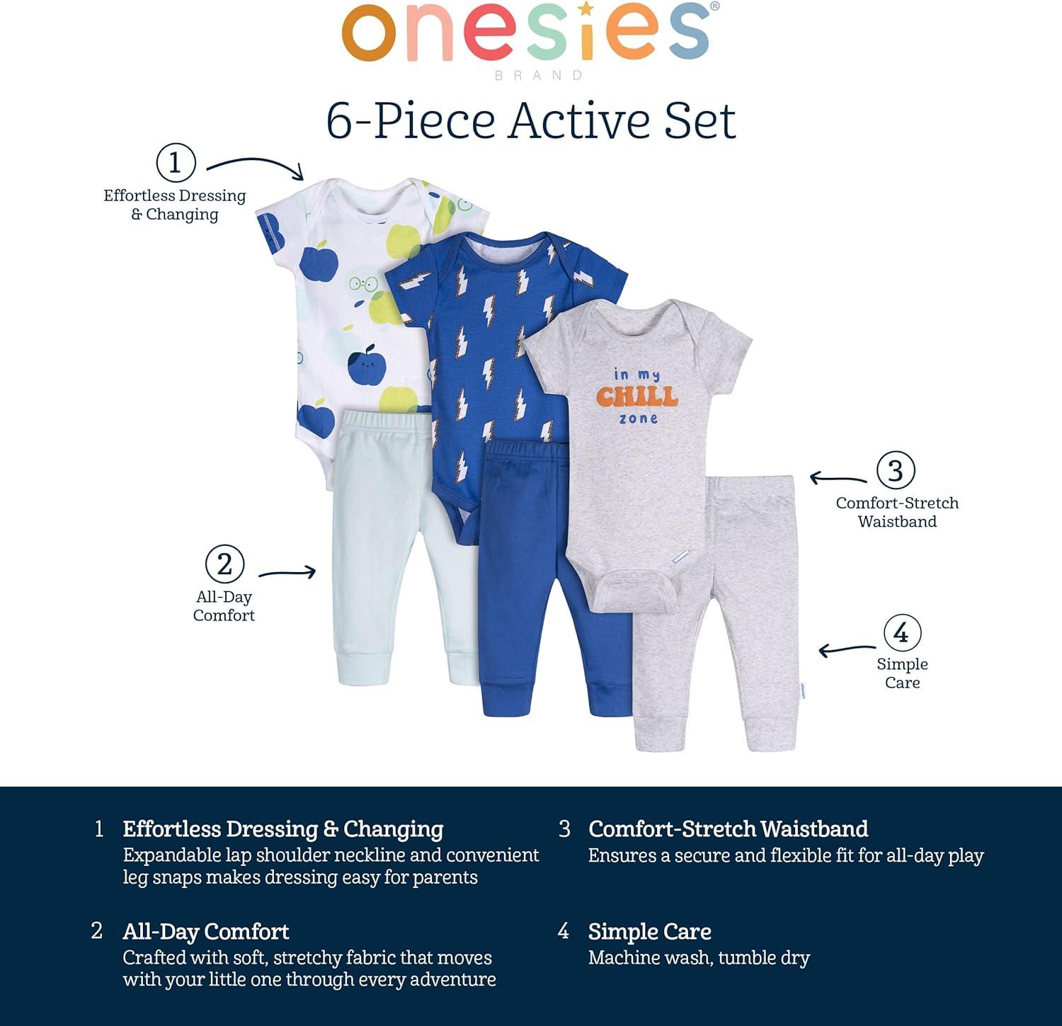 imageOnesies Brand Unisex Baby 3 Outfit Bundle Mix Match Newborn to 12m Pants SetChill Zone
