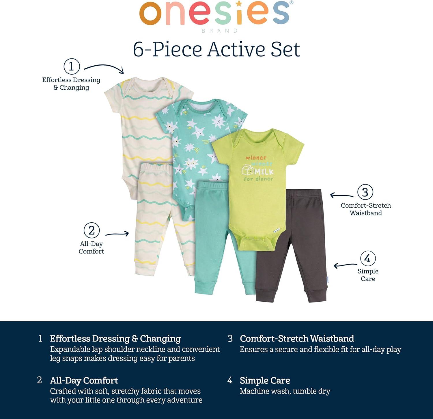 imageOnesies Brand Unisex Baby 3 Outfit Bundle Mix Match Newborn to 12m Pants SetMilk Dinner