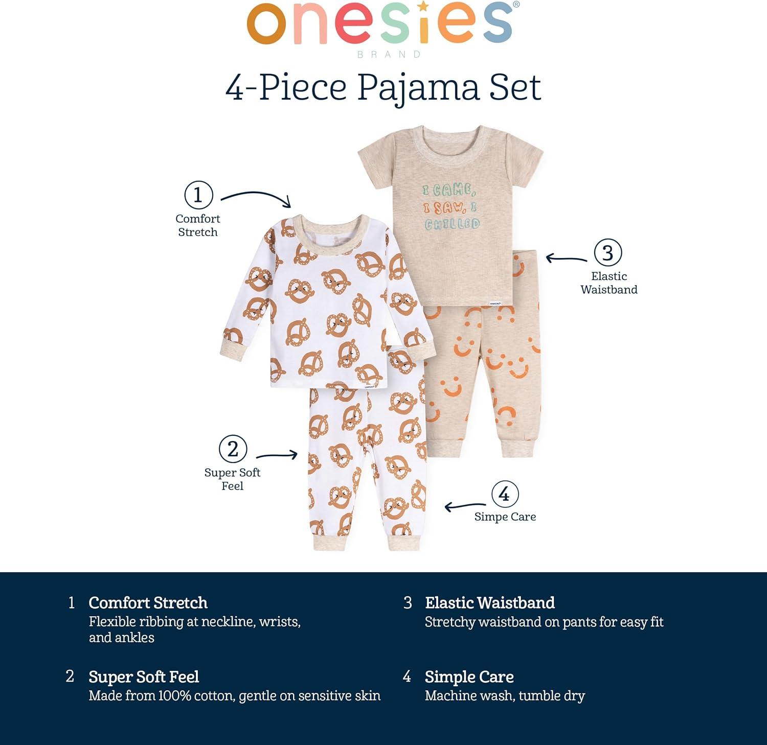 imageOnesies Brand Unisex Baby Snug Fit 4Piece Pajama SetPretzels