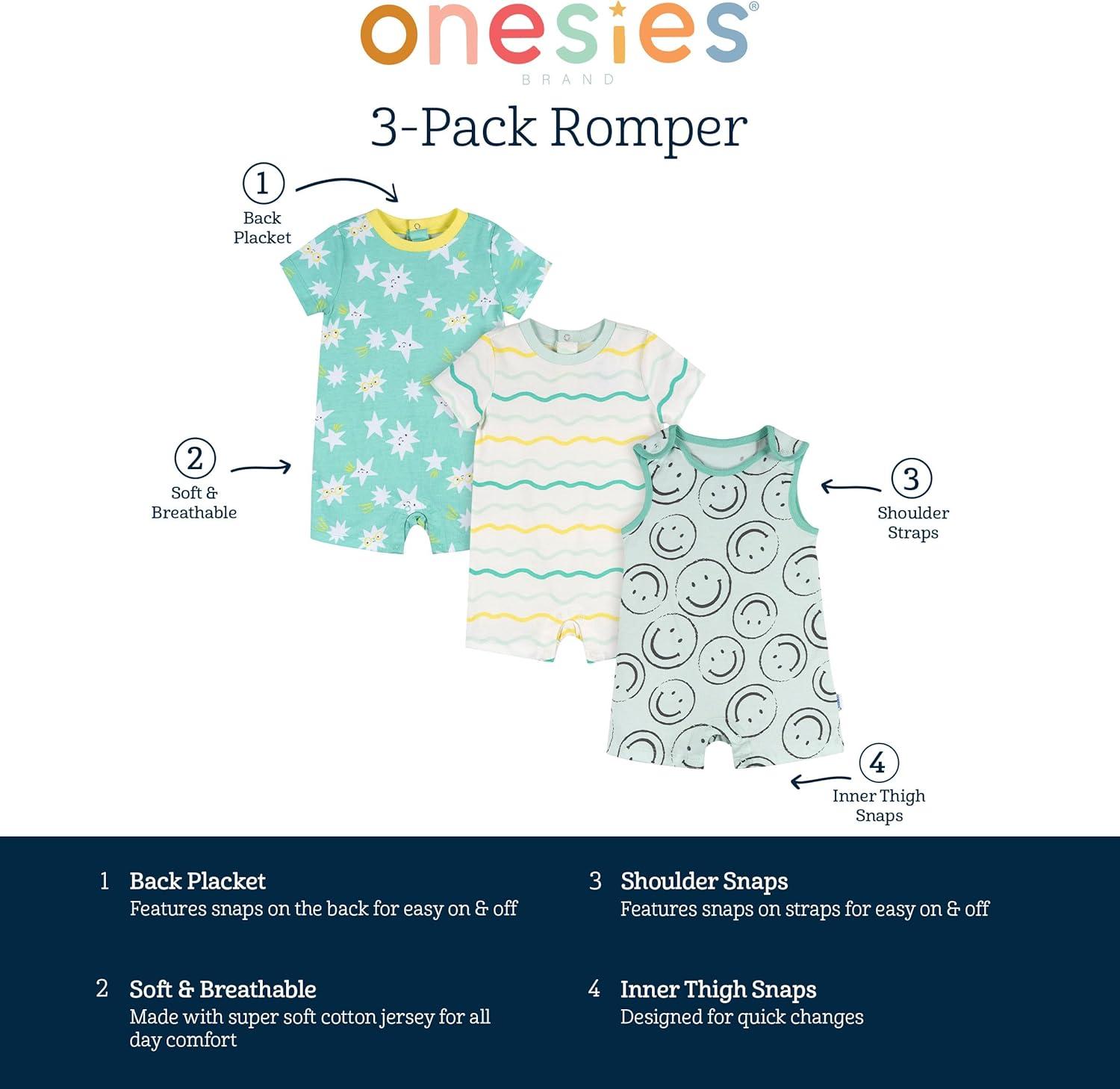 imageOnesies Brand Unisex Baby Unisex Baby 3pack RomperSmiles