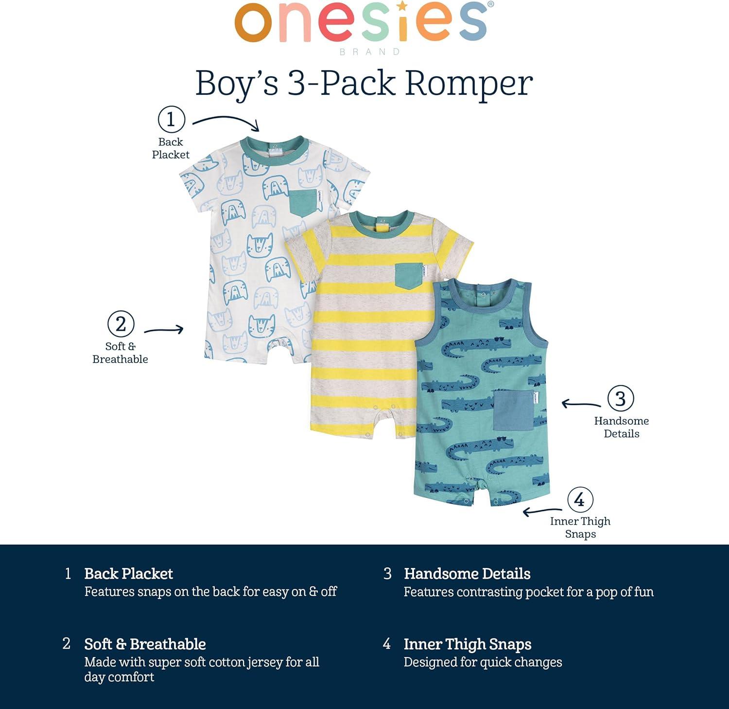 imageOnesies Brand babyboys 3pack RomperCritters