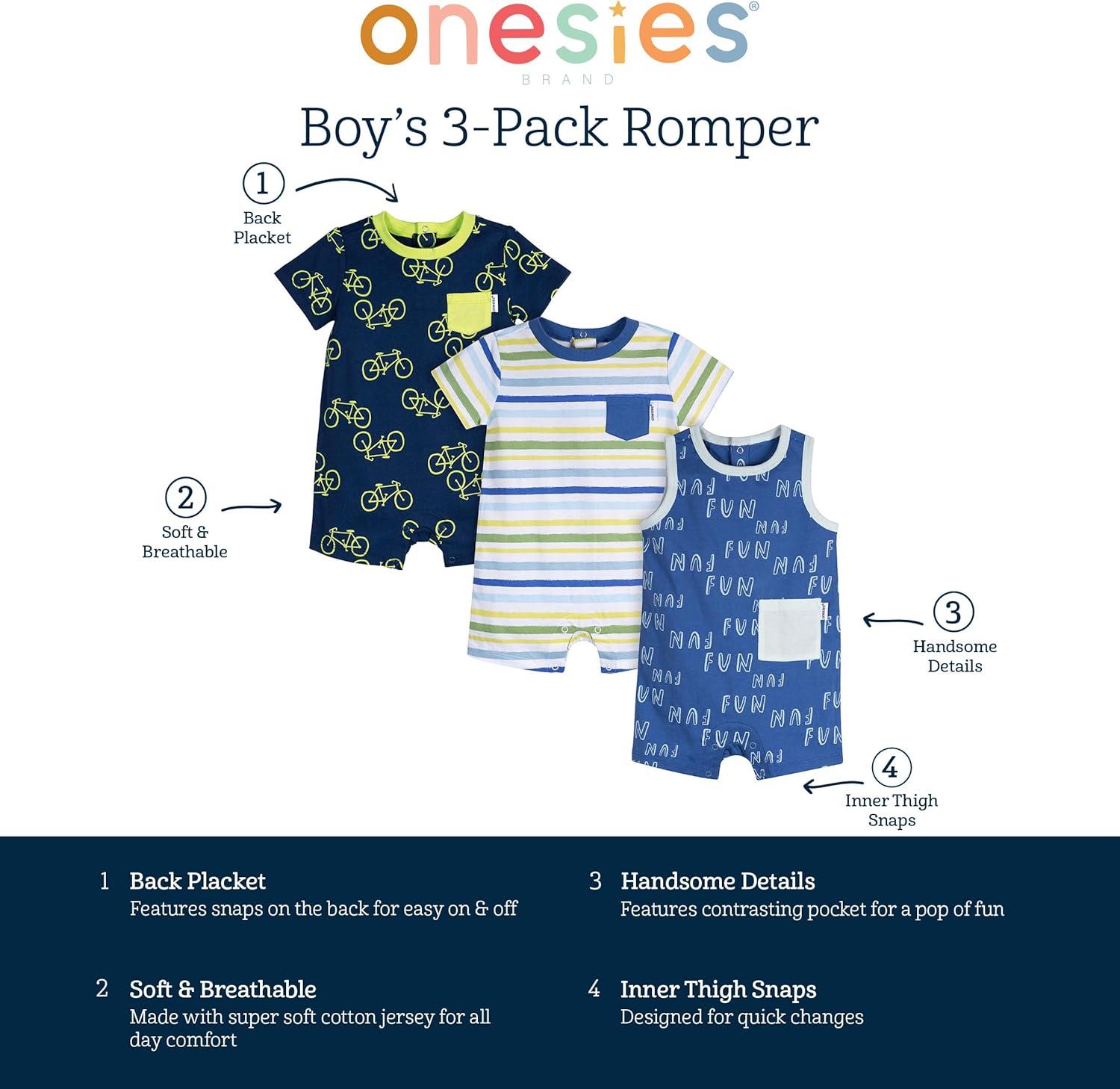 imageOnesies Brand babyboys 3pack RomperFun