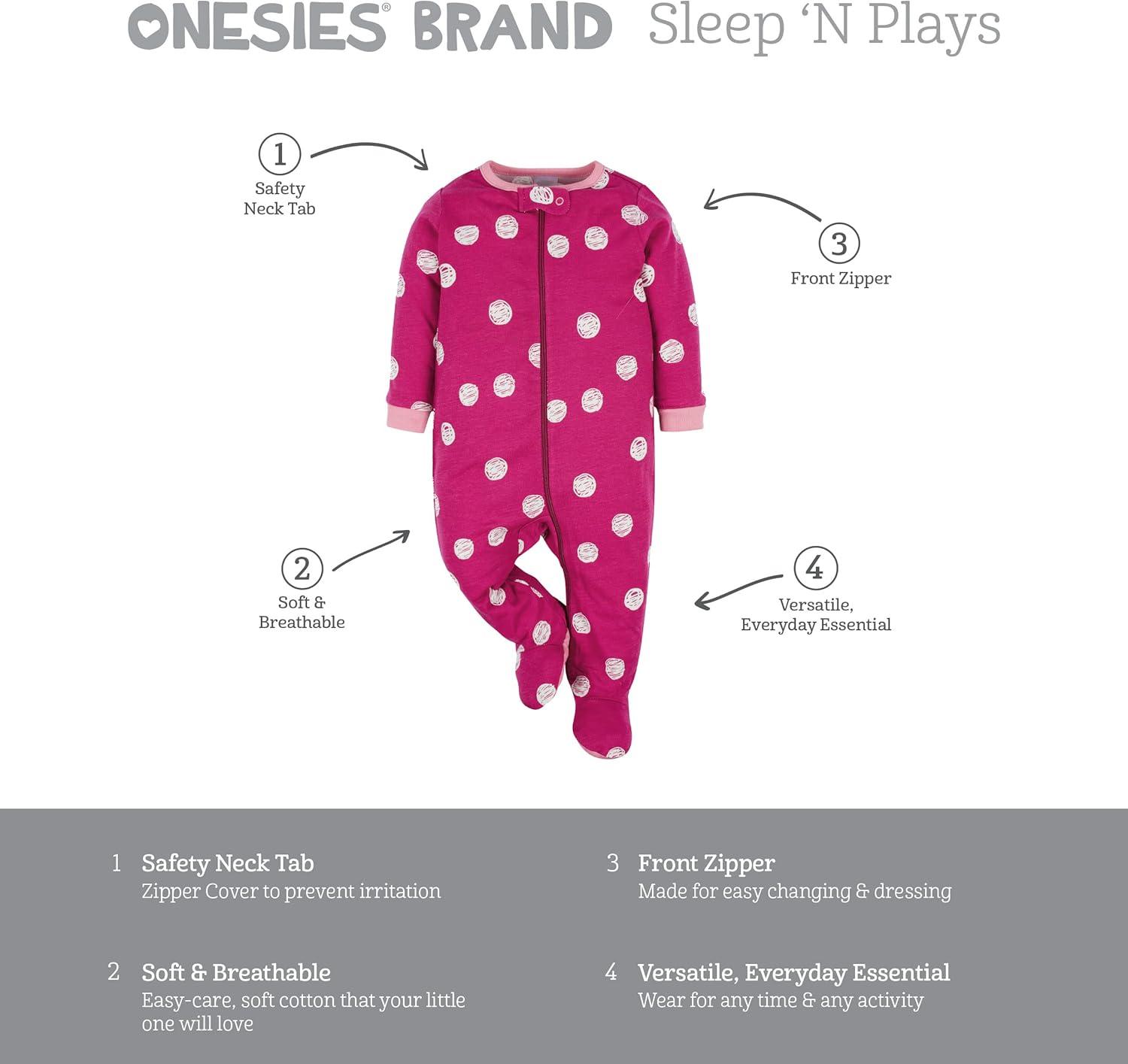 imageOnesies Brand babygirls 4pack Sleep N Play Footies Multi PackFox