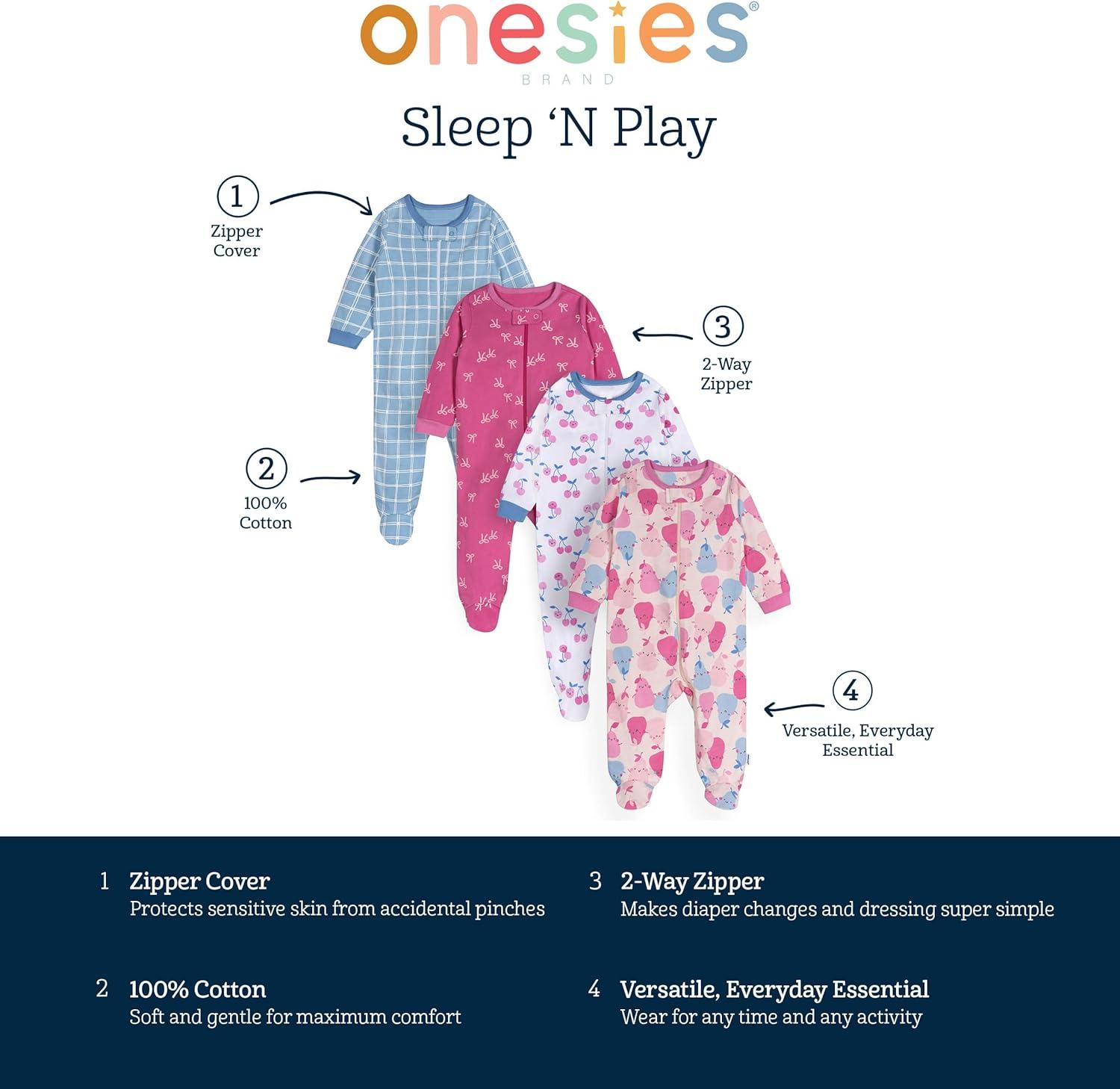 imageOnesies Brand babygirls 4pack Sleep N Play Footies Multi PackPeary Sweet