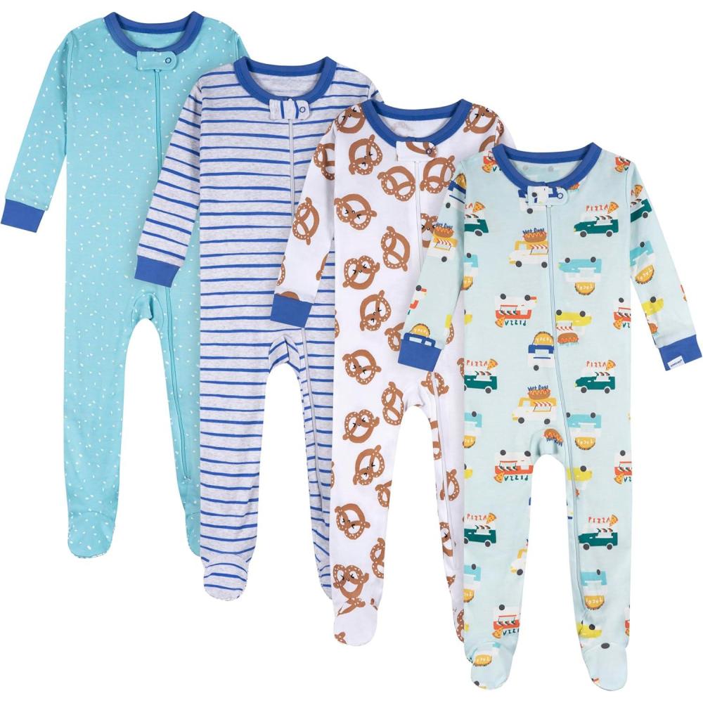 imageOnesies Brand Baby Boys 4pack Footed PajamasSnack Truck