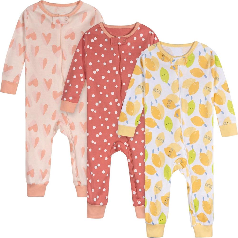 imageOnesies Brand Baby Girls 3Pack Snug Fit OnePiece Cotton PajamasLemons
