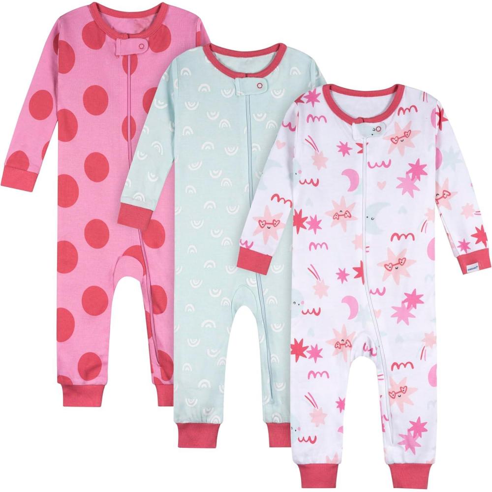 imageOnesies Brand Baby Girls 3Pack Snug Fit OnePiece Cotton PajamasStarry Nights