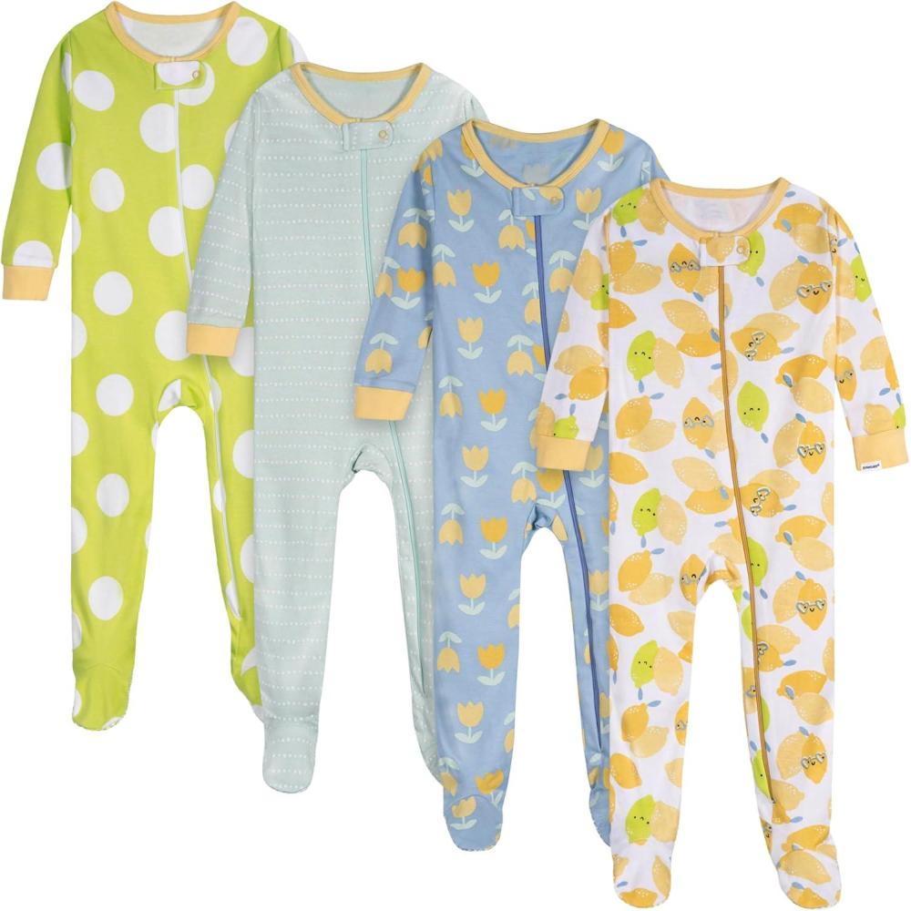 imageOnesies Brand Baby Girls 4Pack Footed PajamasLemons