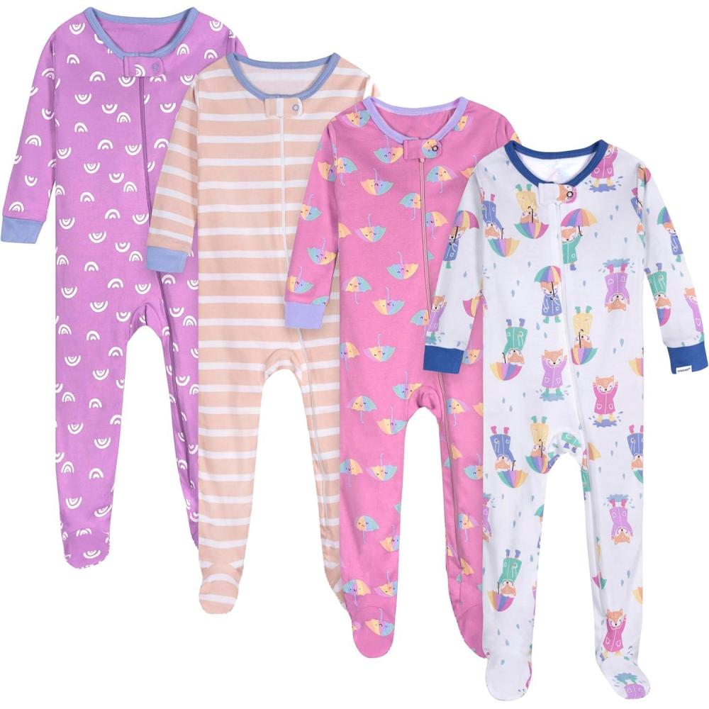 imageOnesies Brand Baby Girls 4Pack Footed PajamasRainy Day