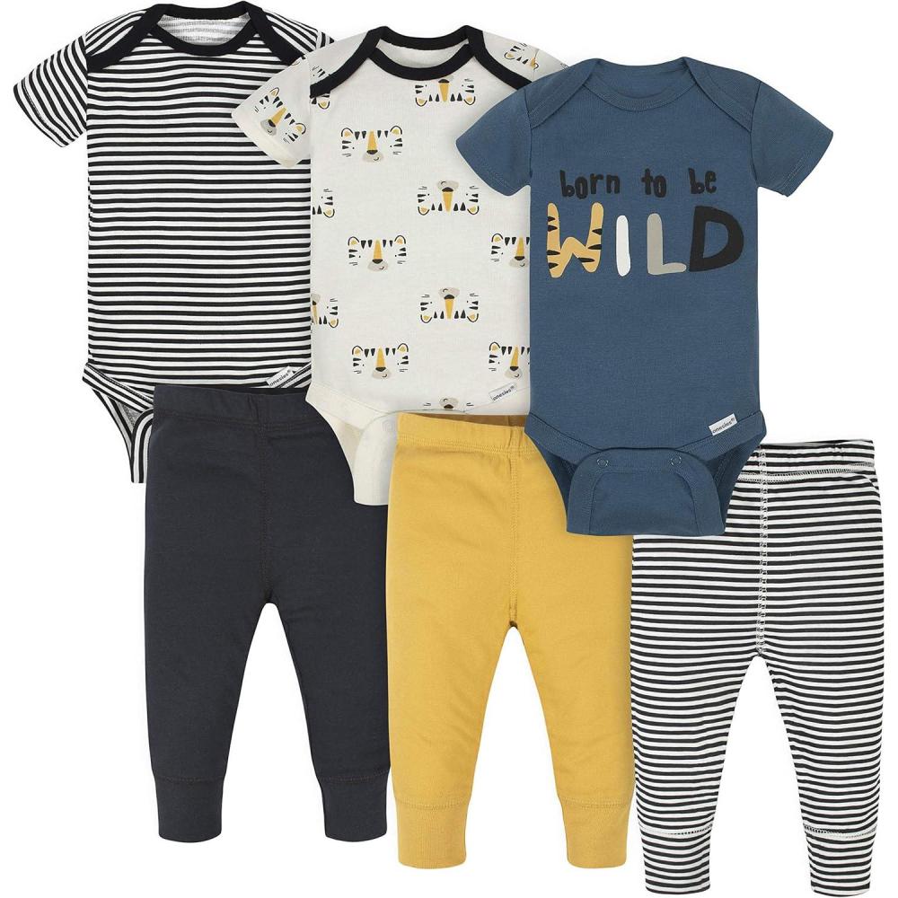imageOnesies Brand Unisex Baby 3 Outfit Bundle Mix Match Newborn to 12m Pants SetBlack Yellow Tiger Stripe