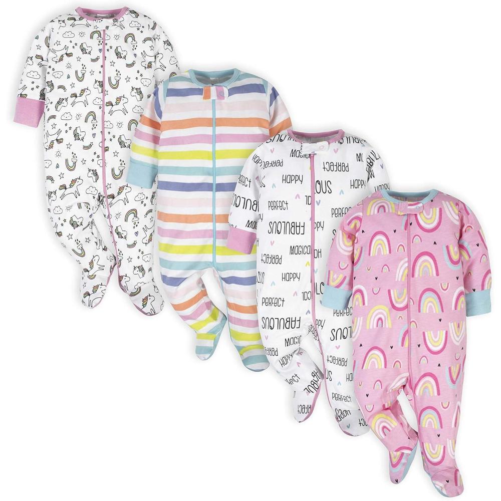 imageOnesies Brand babygirls 4pack Sleep N Play Footies Multi PackPink Unicorns