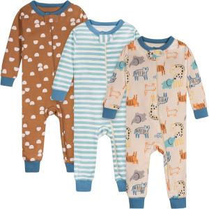 imageOnesies Brand Baby Boys 3Pack Snug Fit OnePiece Cotton PajamasSafari