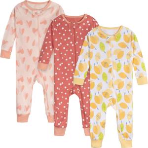 imageOnesies Brand Baby Girls 3Pack Snug Fit OnePiece Cotton PajamasLemons