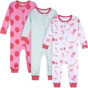 imageOnesies Brand Baby Girls 3Pack Snug Fit OnePiece Cotton PajamasStarry Nights