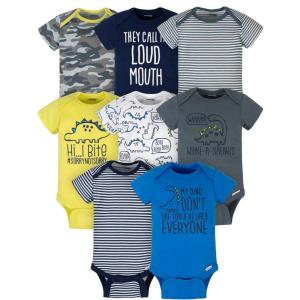 imageOnesies Brand babyboys 8pack Short Sleeve Mix ampamp Match BodysuitsGrey Dino