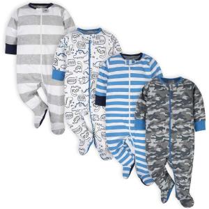 imageOnesies Brand Baby Boys 4Pack Sleep N Play FootiesBlue Dino