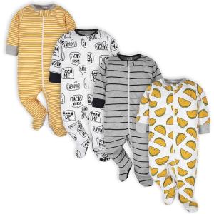 imageOnesies Brand Baby Boys 4Pack Sleep N Play FootiesGold Hungry