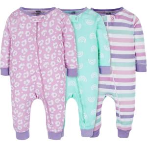 imageOnesies Brand Baby Girls 3pack Snug Fit Onepiece Cotton PajamasRainbows